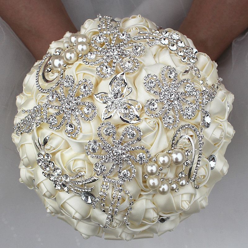 2019 Handmade Luxury Rhinestone Crystal Brooch Bride Wedding Bouquet Decor 18cm 
