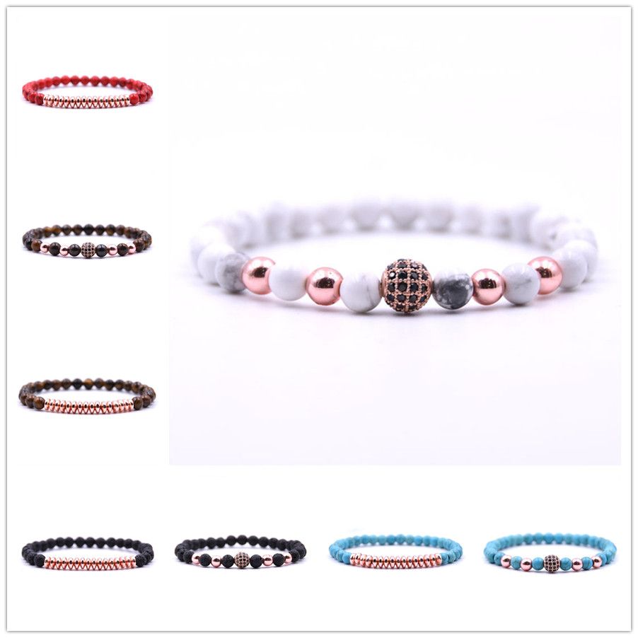 2020 8mm Gold Zircon Ball Double Layer Beaded Bracelet 6mm Natural