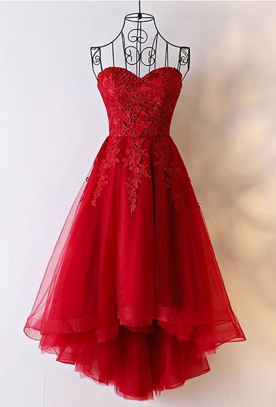 Red Lace High Low Party Dresses 2021 ...