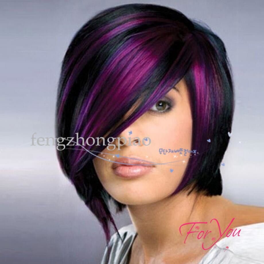 Wholesale Fashion Wigs Mix Color Purple Bob Wigs Straight Short