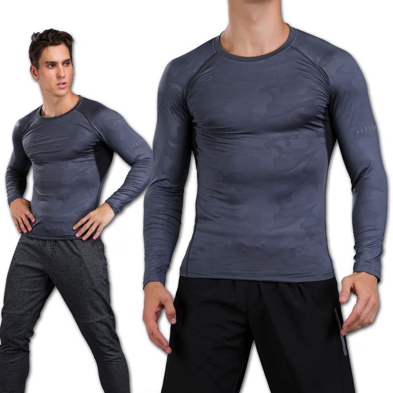 Men Compression Sports T-shirts Athletic Fitness Tops Long Sleeve Tight Tees
