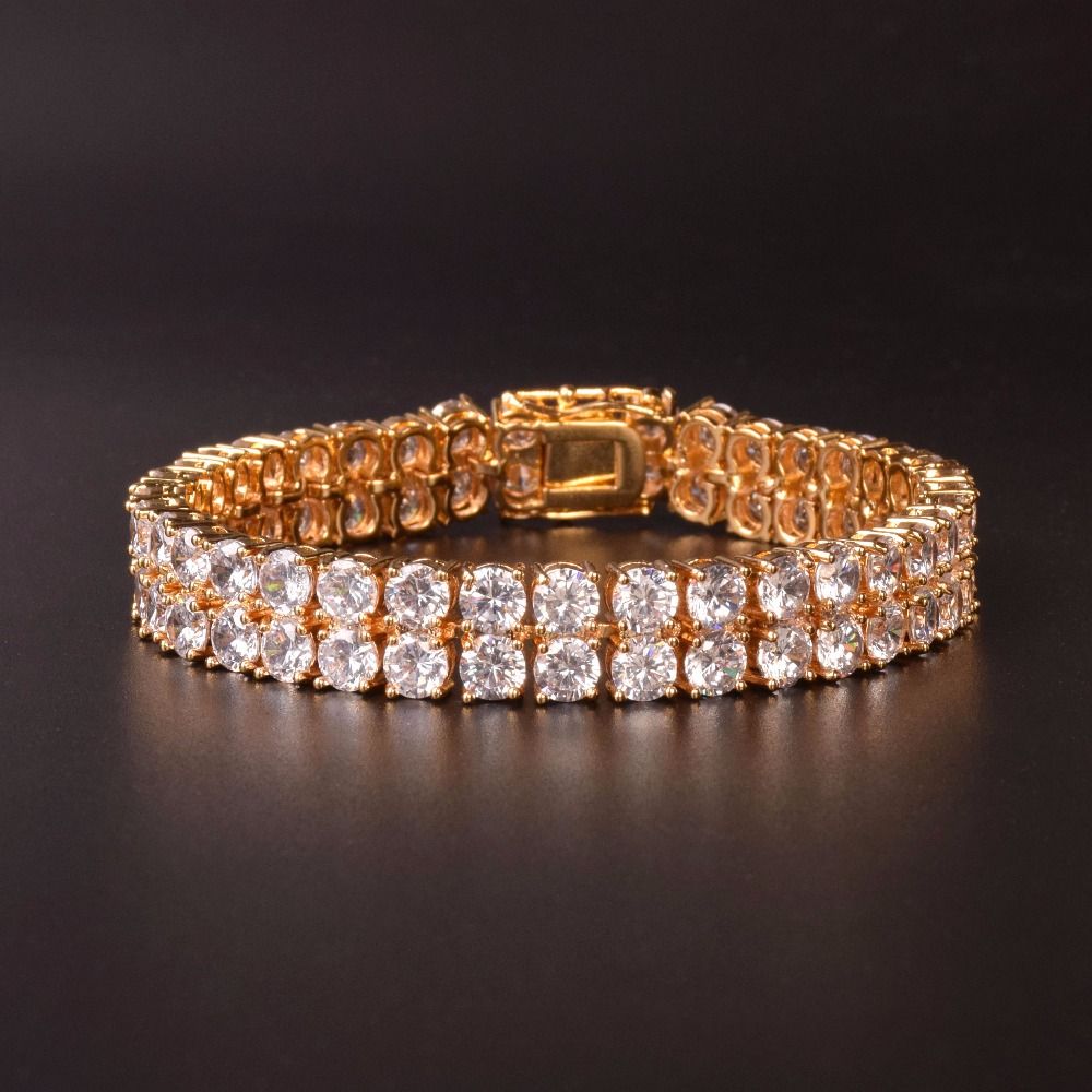 Compre Hielo Joyería De La Cadena Pulsera De Tenis Fila Encanto Dos De Hip  Hop De Los Nuevos Hombres Fuera De La CZ Las Pulseras De Color Plata Circón  Cúbico De Oro