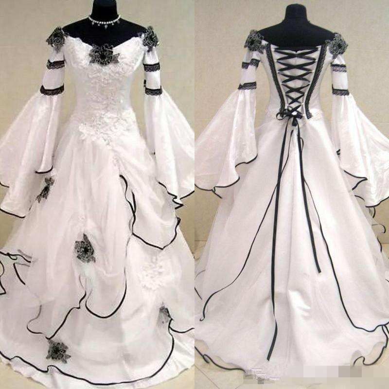 Acquistare Abiti Da Sposa Medievali Vintage Bianco E Nero Rinascimentali Le  Donne Arabe Abiti Da Sposa Celtici Con Maniche E Maniche Maniche Fiori  Economici Economico | Consegna Veloce E Qualità | It.Dhgate
