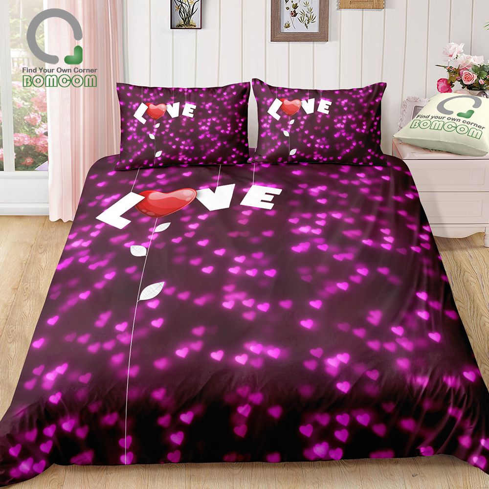 Bomcom Hot Pink Duvet Cover Set Cute Sweet Heart Shapes On Blurry