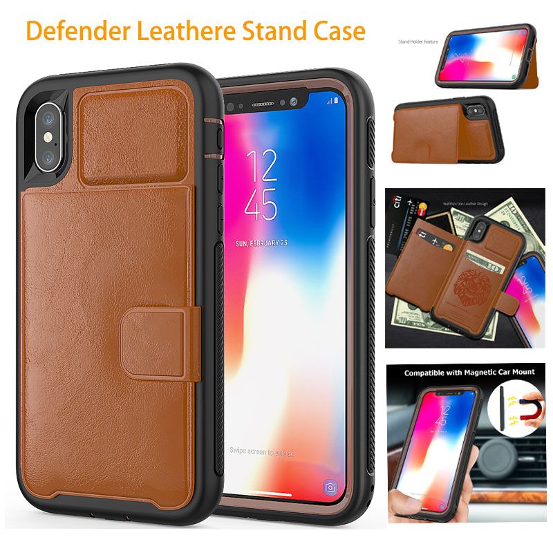 Defender Leather Wallet Case For IPhone X Xs Max Xr 8 7 6 6S Plus