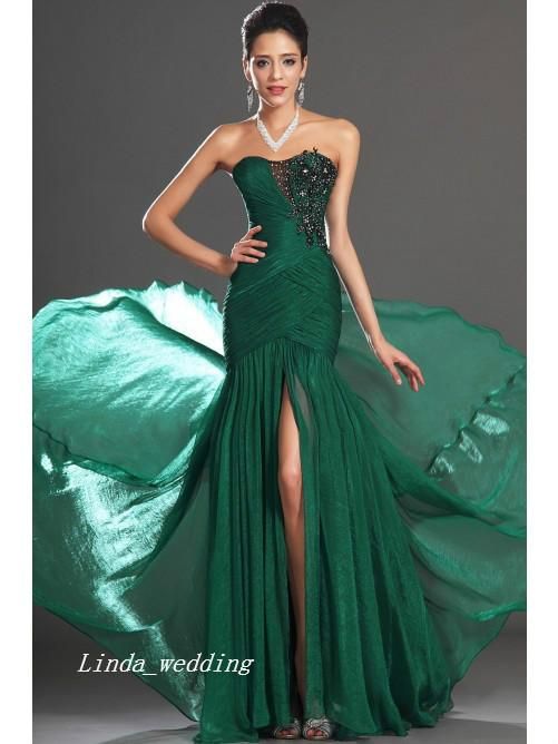 emerald green trumpet dress