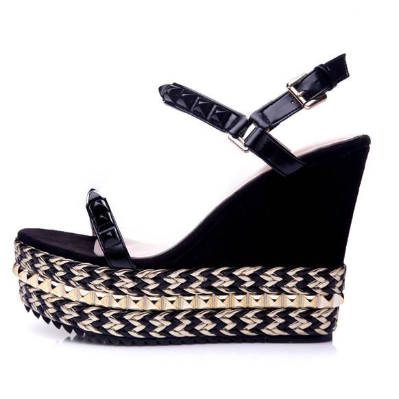 Acheter Pas Cher Femme Corde Tressé Plate Forme Sandale Compensée Sexy  Ouverte Rivets Cloutés Cheville Sangle Sandale Dété De Mode Robe Chaussures  Bateau Libre Du 58,8 € | Fr.Dhgate