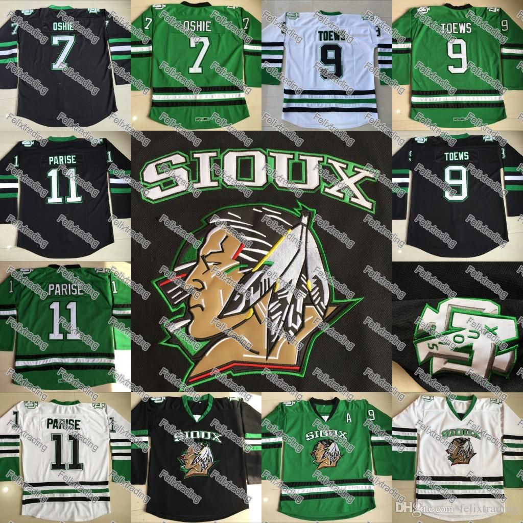 North Dakota Fighting Sioux Hockey Jerseys 9 Jonathan Toews # 7 TJ Oshie #  11 Zach Parise Fighting Sioux Dakota College Hockey Jersey – BuyMovieJerseys