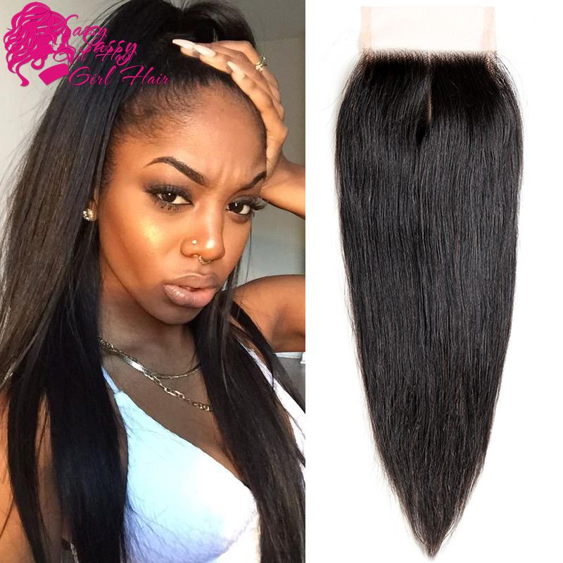 Straight Closure Weave Free Part Peruvian Virgin Hair Straight