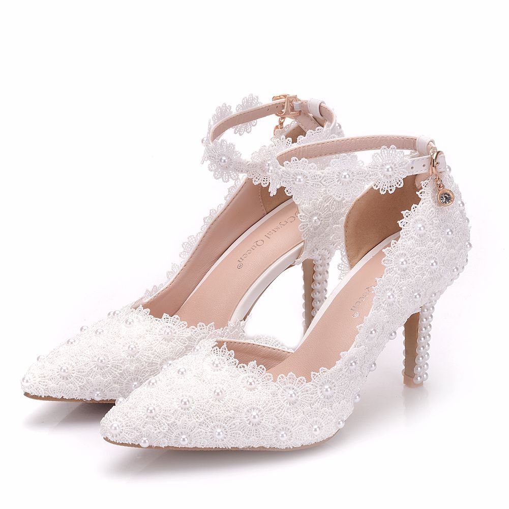 2019 New Style White Lace Wedding Shoes With Tapered Sandals Trade