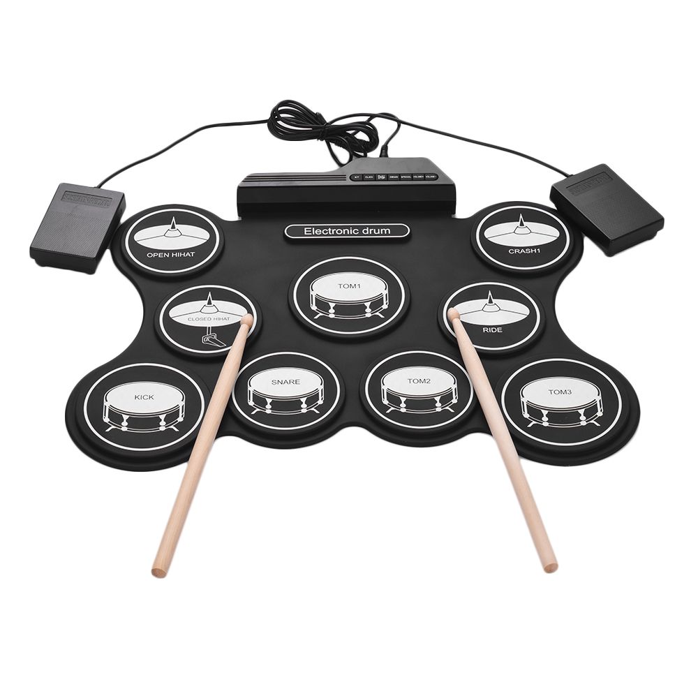Pedali del Tamburo Incorporati Tamburo Elettronico 7 pad,Set di Batteria Elettronica,Roll Up Percussioni Midi Drum Pad Kit con Cuffie Bacchette per Bambini