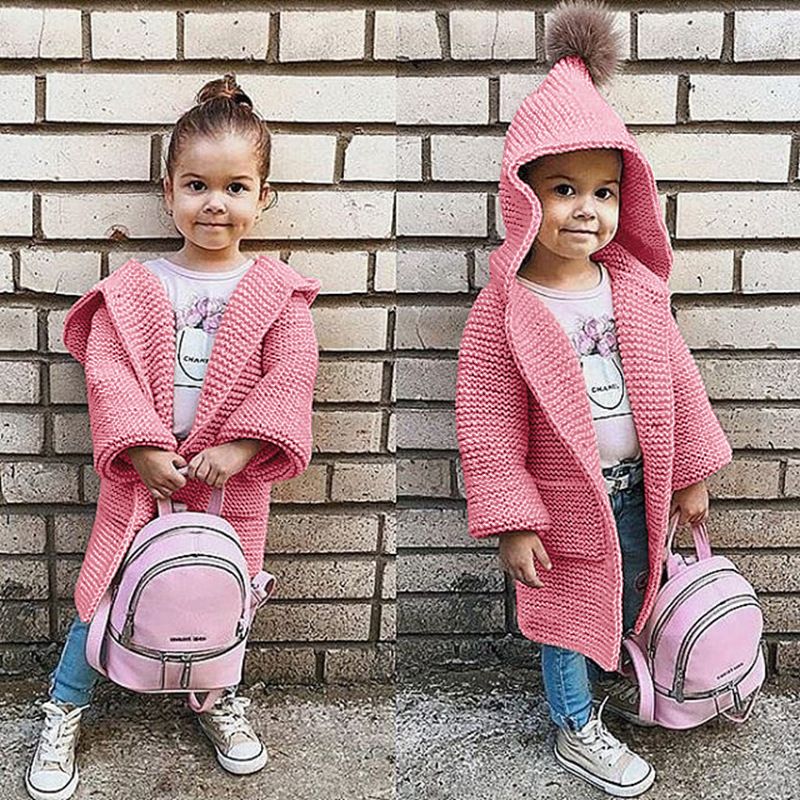 2018 Autumn Winter Sweater Top Baby Children Clothing Kids Girls Knitted Cardigan Sweater Kids Hooded Plush Ball Cute Cardigan With Pockets Yellow
