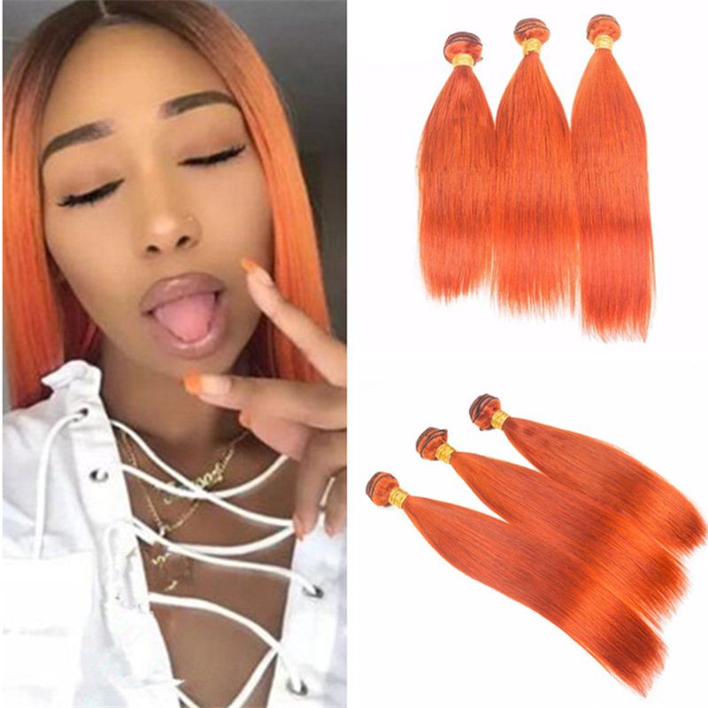 Indian Straight Human Hair Color Orange 3 Bundles Burnt Orange