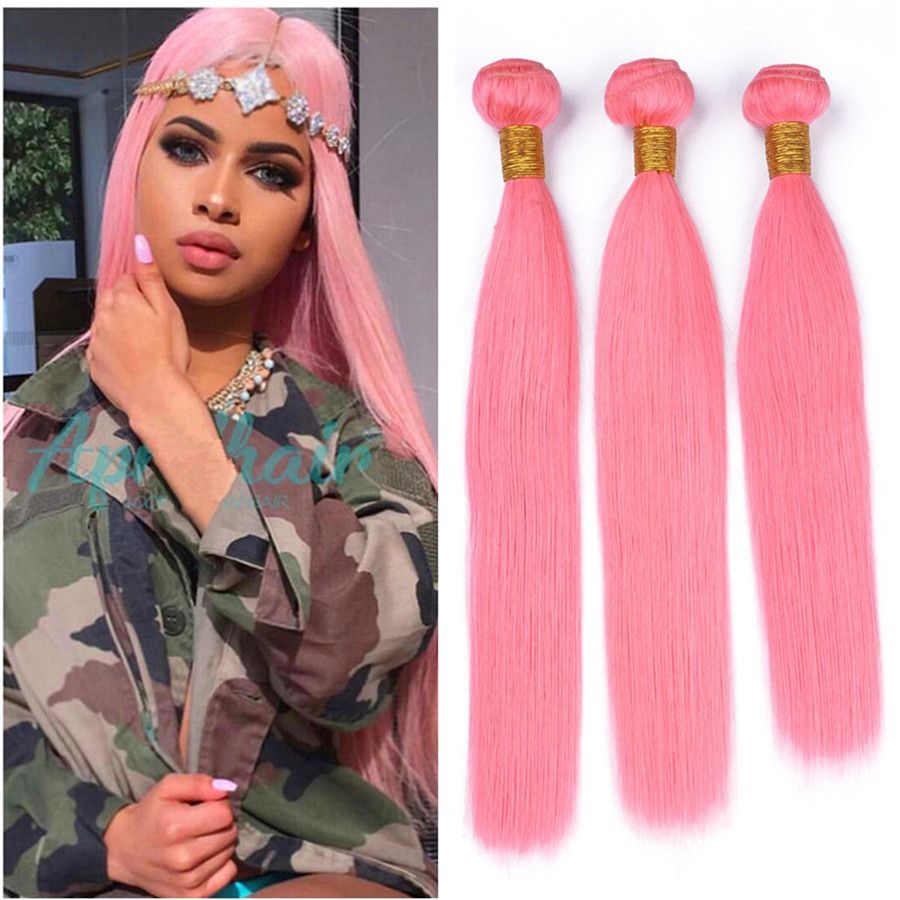 2020 Pink Human Hair Weaves Silk Straight Hair Bundles Brazilian