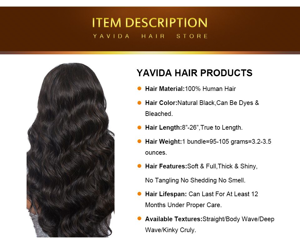 Yavida Peruvian Body Wave 3 Bundles Virgin 100 Human Hair Double