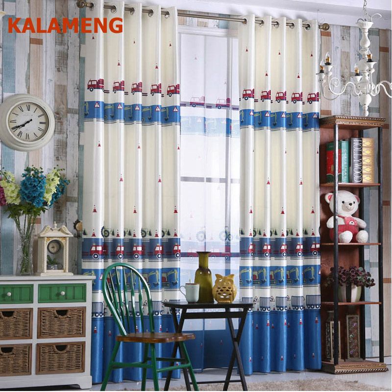 2019 Kids Blackout Curtains Boys Living Room Blue Green Car