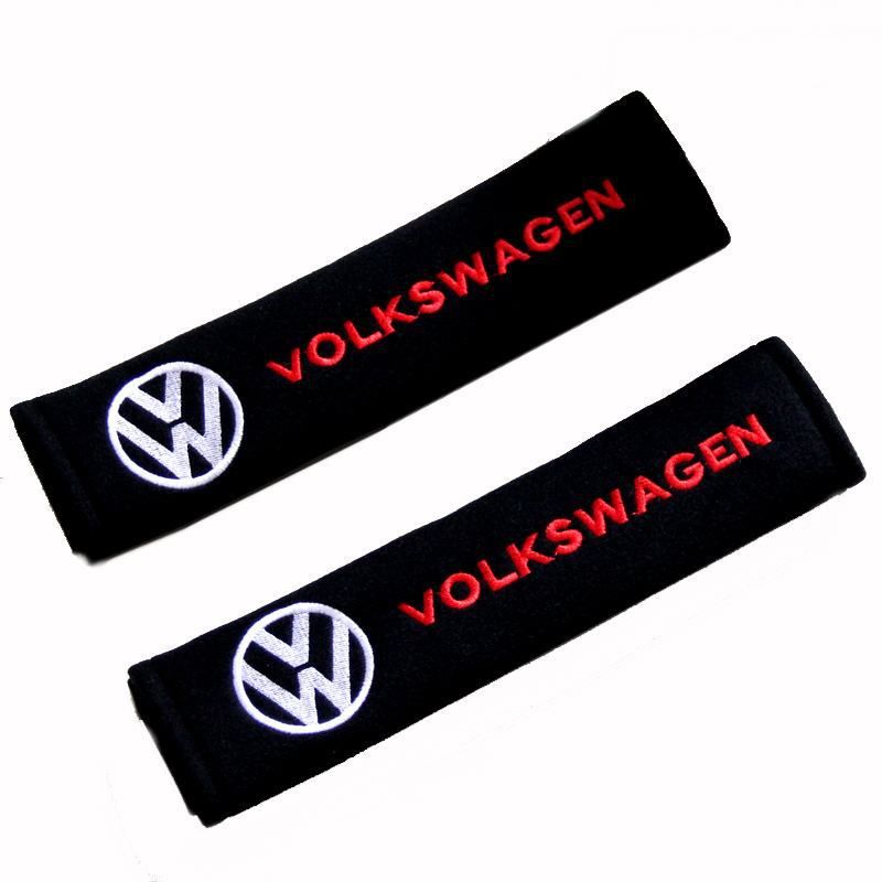 Embroidered Vw Universal Seat Belt Shoulder Pads Pair Red And White