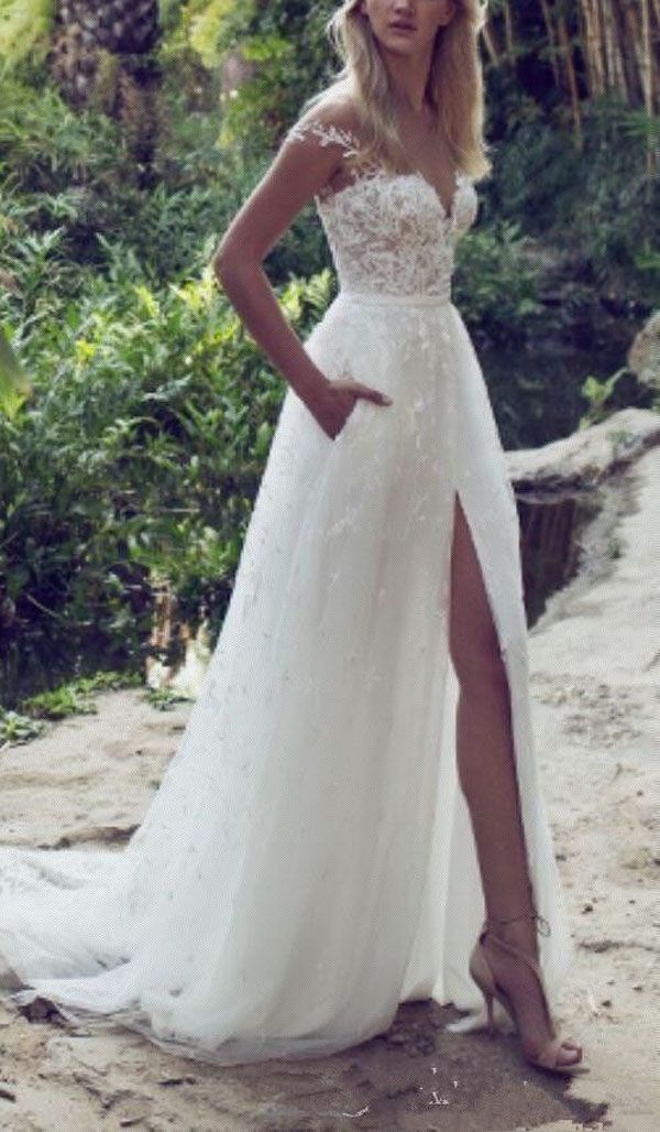Acquistare Abiti Da Sposa Splendidi Abiti Da Sposa Spalline Con Scollo A V  Sul Davanti E Abiti Da Sposa Lunghi Personalizzati Economico | Consegna  Veloce E Qualità | DHgate Italy