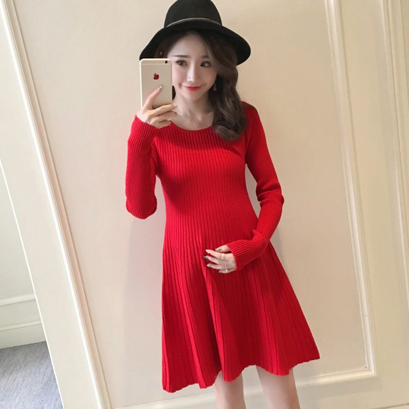 red maternity sweater dress