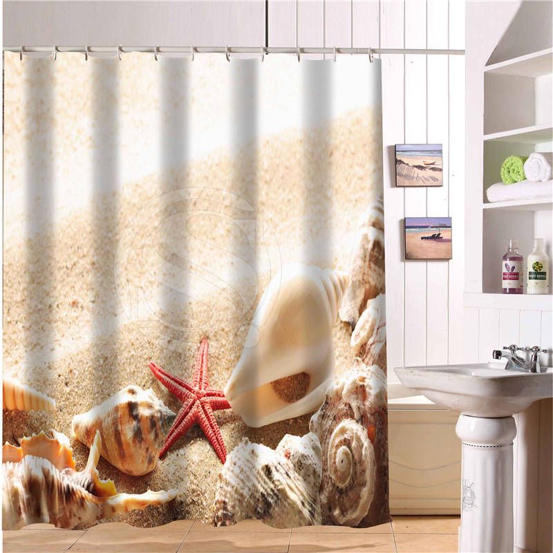2019 New Classical Beautiful Bath Curtains Modern Beach Shells And
