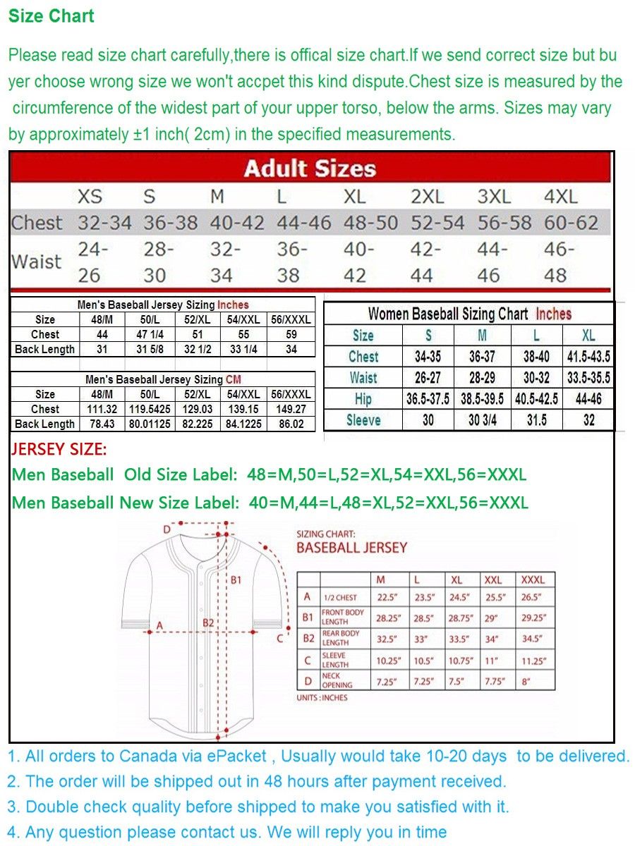 Cooperstown Jersey Size Chart