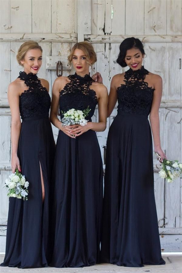 high neck lace bridesmaid dresses