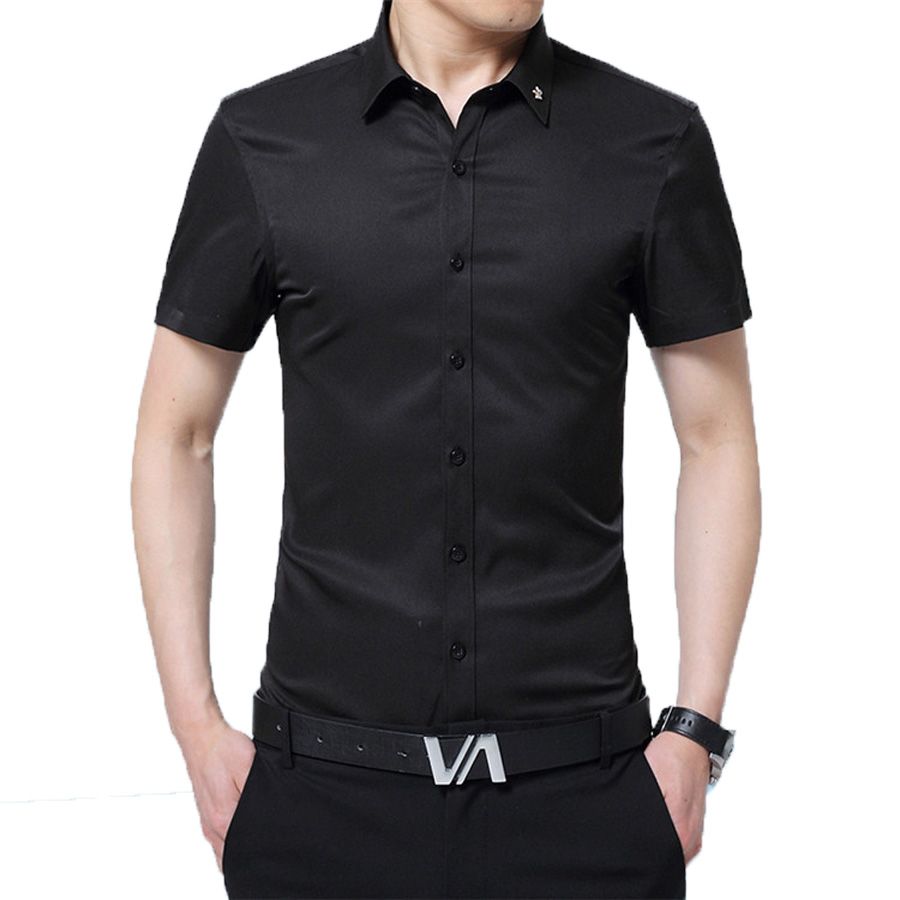 mens fitted white short sleeve dress shirts