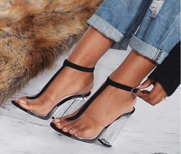 clear t strap heels