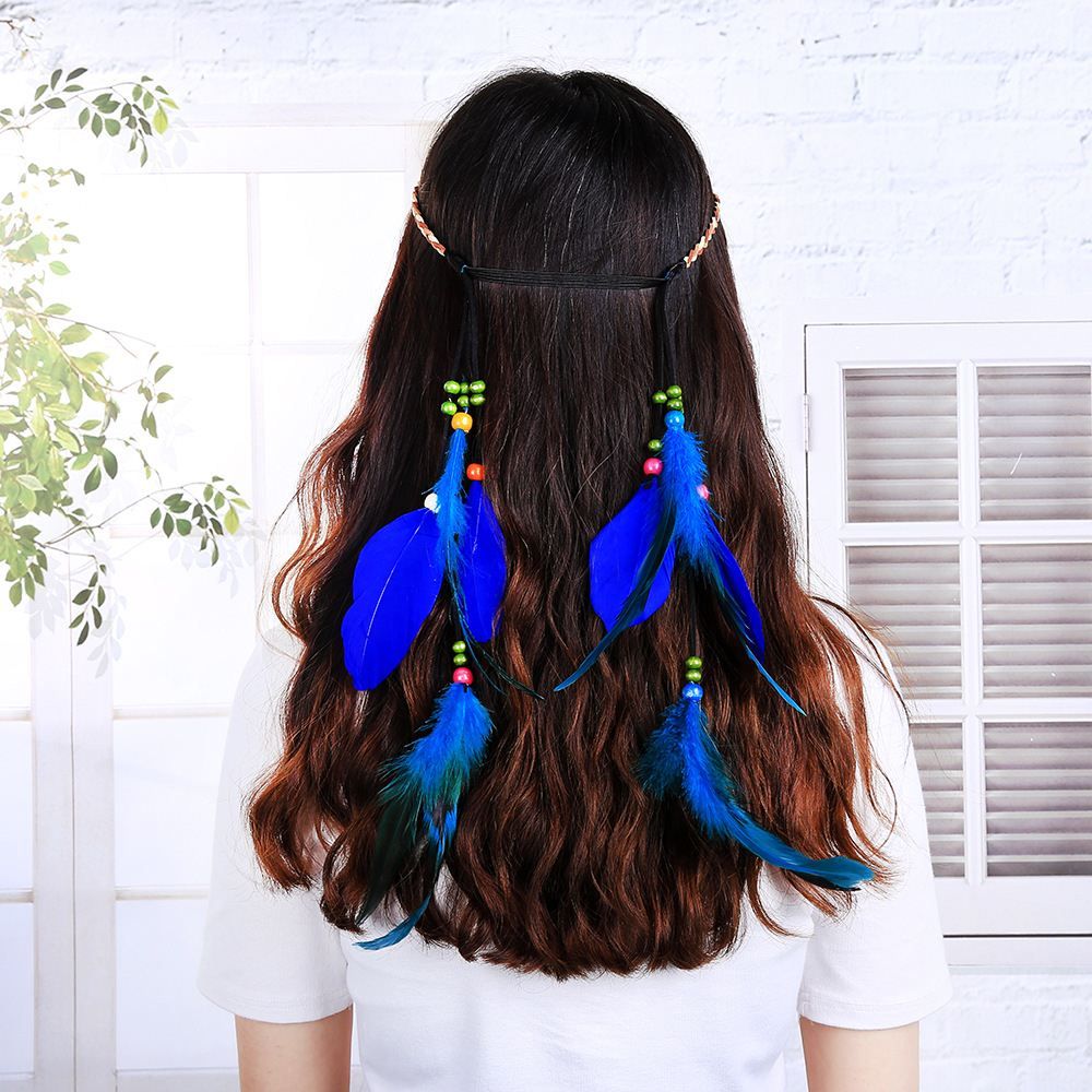 Estilo De Bohemia Azul Hairhand Tejido Titular Caída Colgante Adornos De Pelo De Plumas De Indio De 4,68 | DHgate