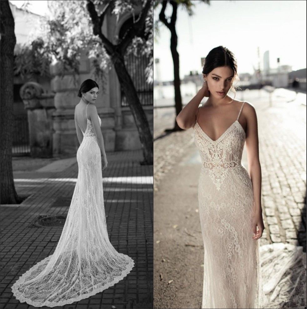 spaghetti strap sheath wedding dress