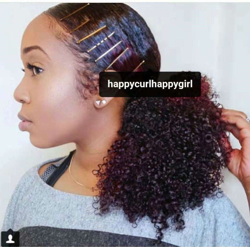 Natural Hair Ponytail Puff Black Brown Kinky Curly Drawstring Ponytail Virgin Human Hair Pony Tail Extension For Black Women 120g Colors Hair Pieces