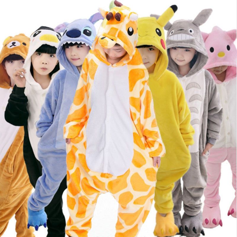 Panda Kigurumi Animal Unicorn Onesie Kids Flannel Pajamas For Boys Girls  Winter Cosplay Party Pyjama Mother Child Family Matching Sleepwear