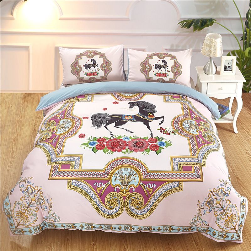 3d Print Horse Flower Duvet Cover Set For Kids Adults Girls Pink