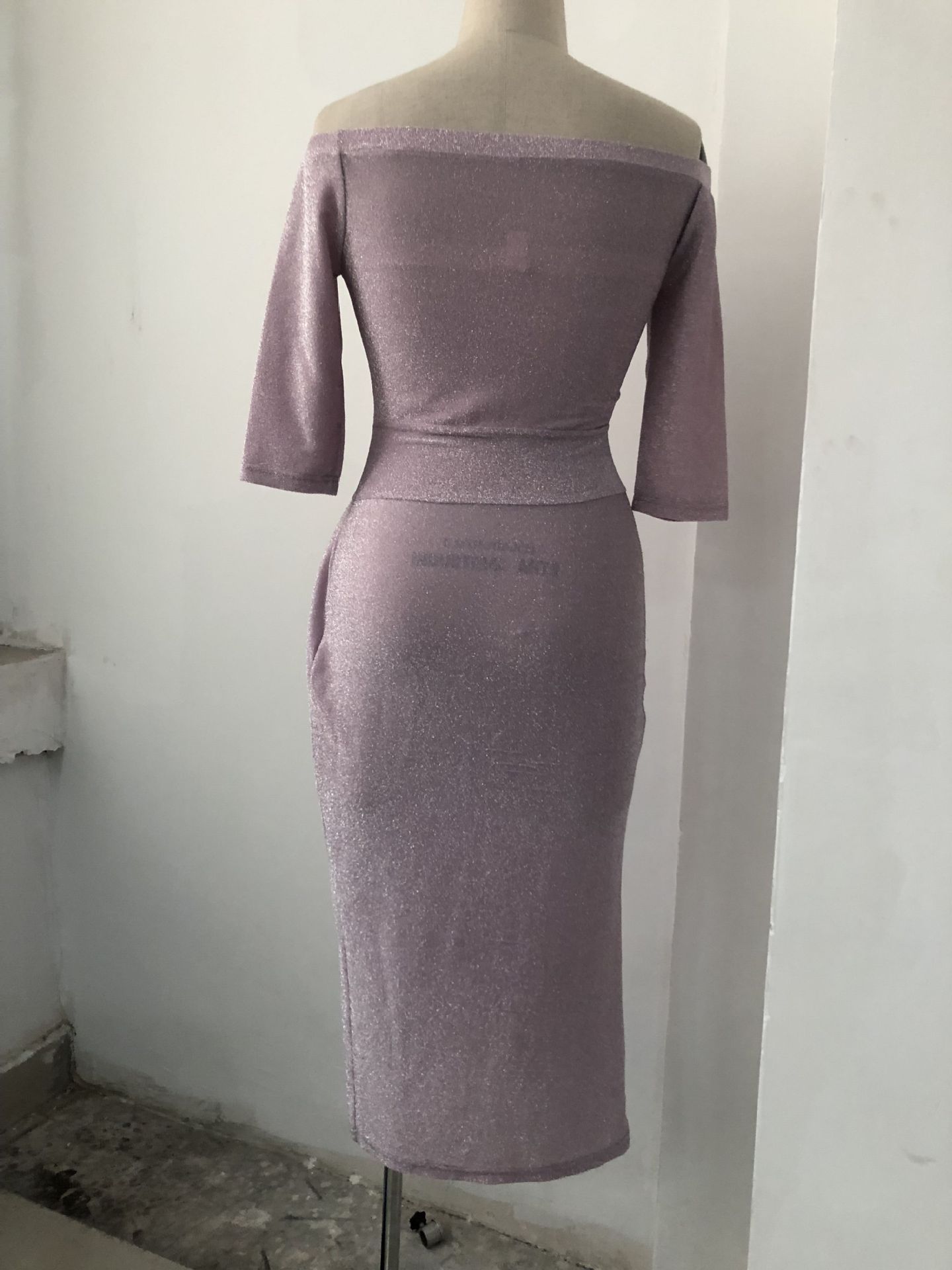 shiny off shoulder ruched thigh slit party dress