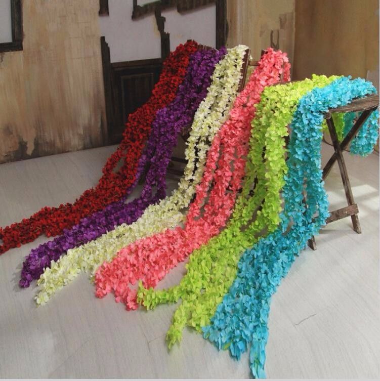 2020 2 M Long White Hydrangea Garland Rattan Artificial Silk Wisteria ...