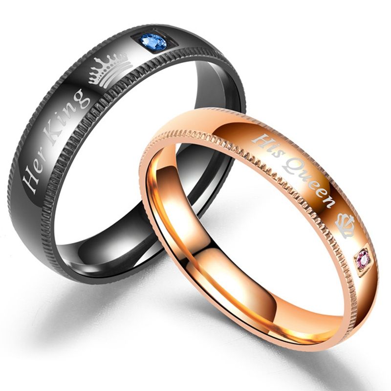 rey su anillos par de inoxidable Negro Rose de oro anillos de diamantes
