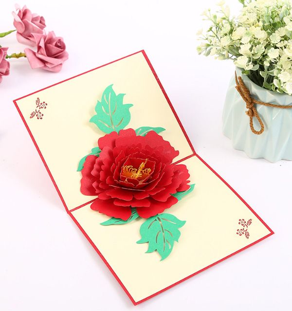 Acheter Pas Cher 3d Carte De Voeux Anniversaire Carte De Vœux Fleur De Pivoine Carte De Noel Festival Benediction Cadeau Papier Decoupe Du 1 63 Fr Dhgate