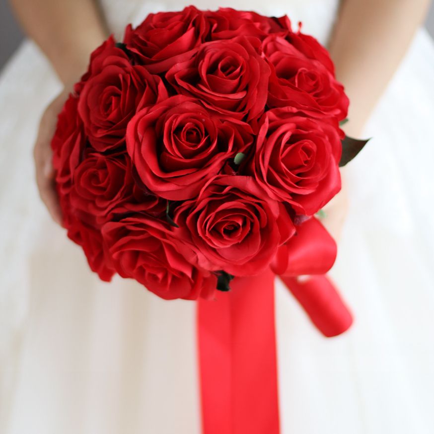 Acheter Bouquet De Mariage Rouge Artificielle Rose Fleurs Mariée Bouquet De Mariée Rouge Rose Fleur Demoiselles Dhonneur Bouquet Fleurs Tenant Décor
