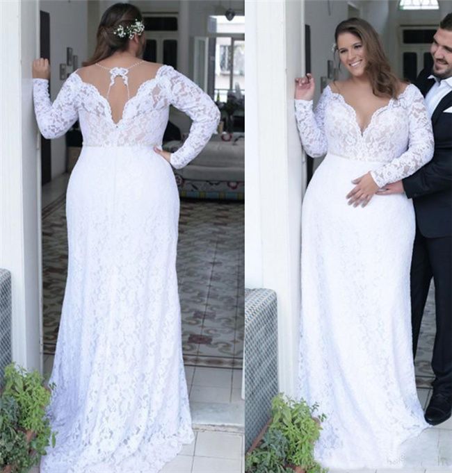 v neck sheath wedding dress