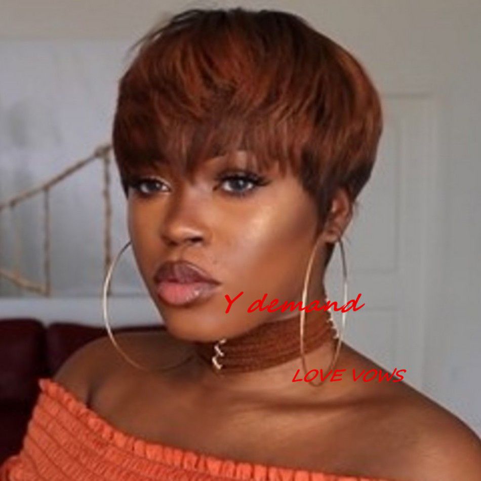 Short Fashion Mix Color Pixie Cut Hair Straight Wig Synthetic Full