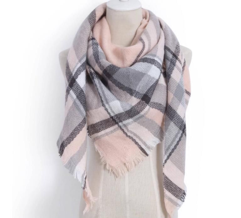 pink and gray plaid scarf