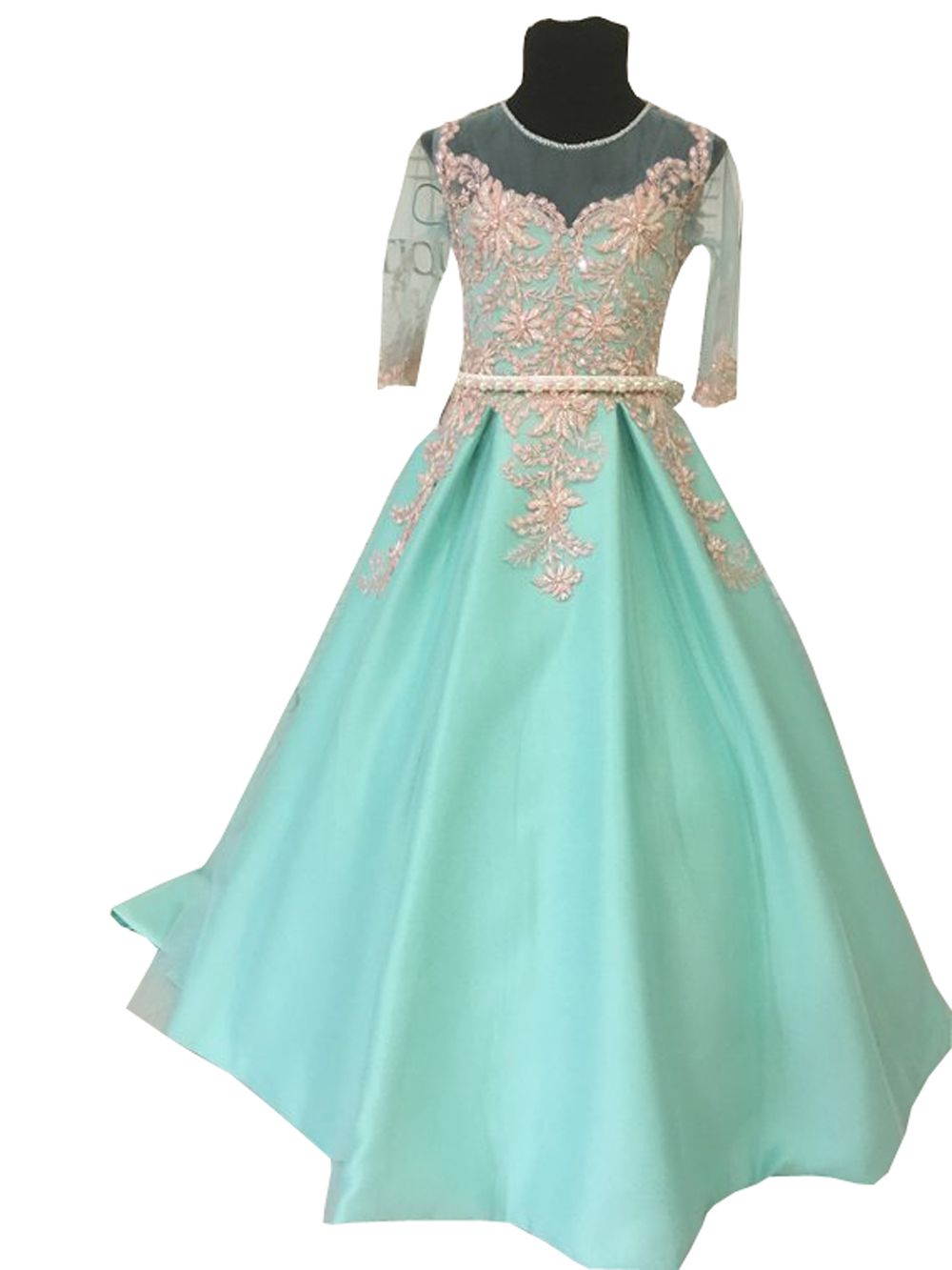 mint green and gold dress