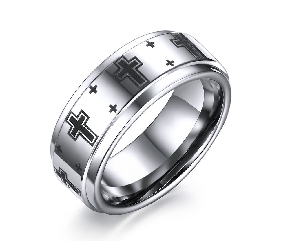 silver ring with cross engraved