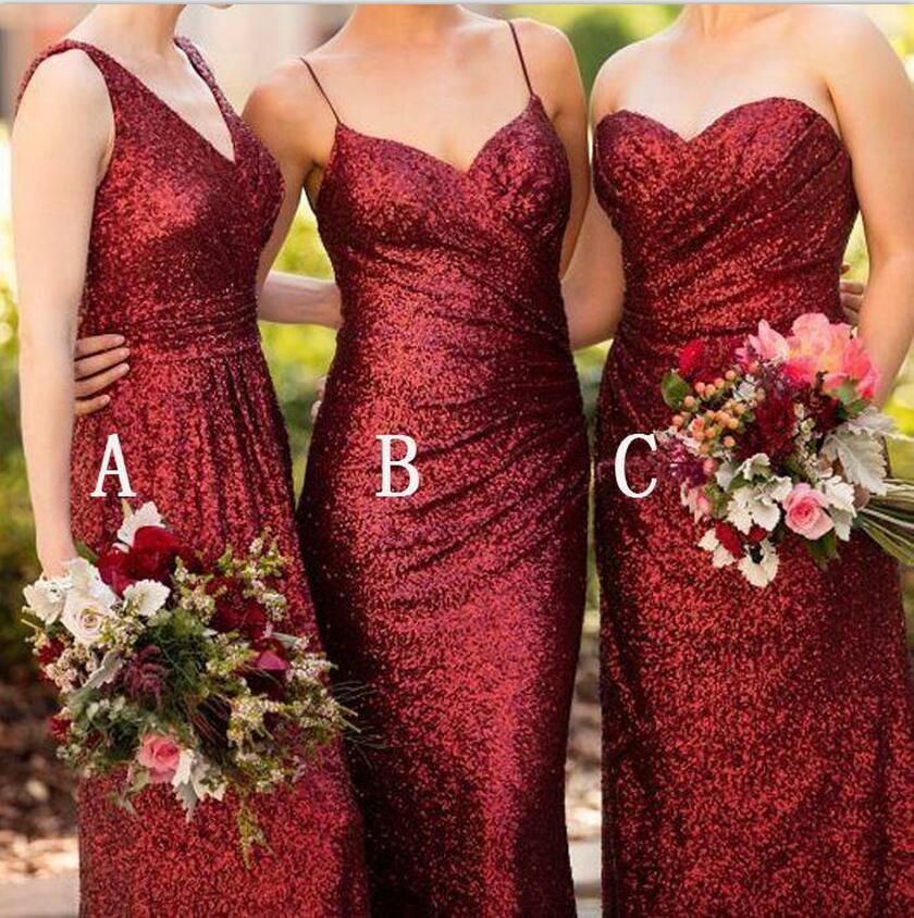 sparkly burgundy bridesmaid dresses