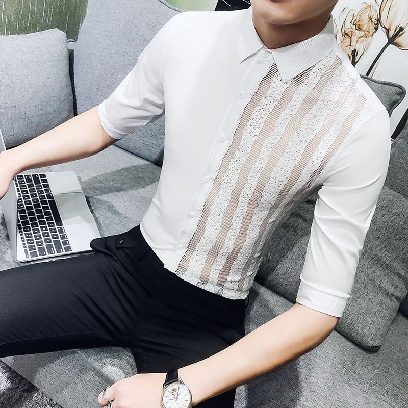 2018 hombres transparentes camisas ver de la raya camisas vestido negro escenario disfraces