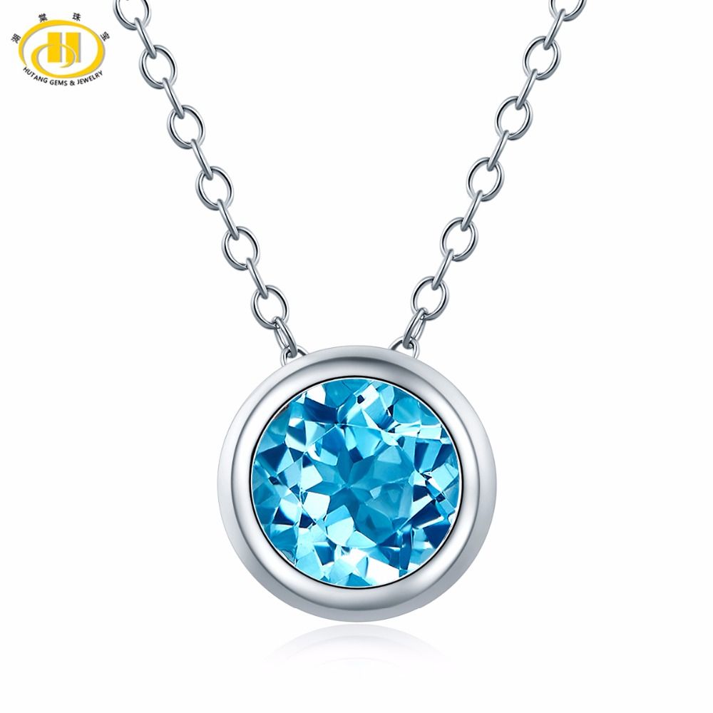Argent Sterling Topaze Bleue Ronde oxydé Corde Collier Pendentif