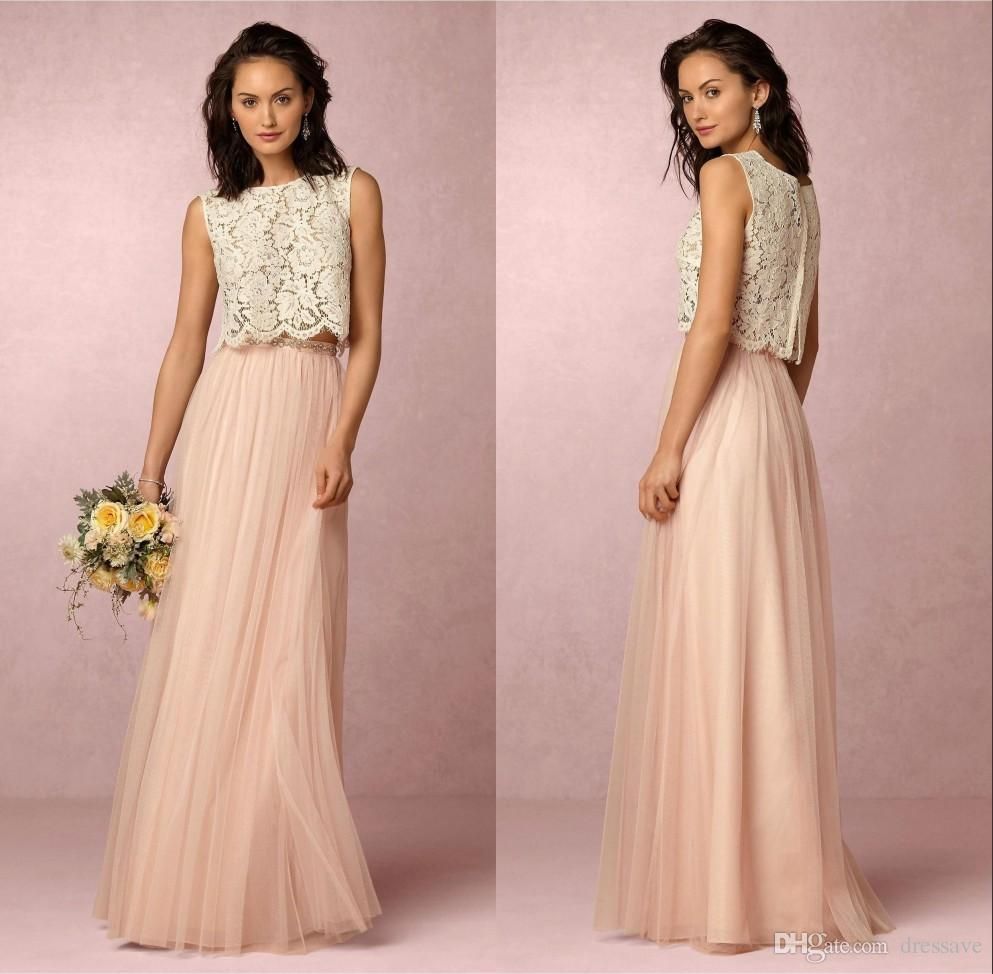 Vintage dos piezas de encaje vestidos de dama de honor Suave tul piso de longitud damas Vintage dos piezas de encaje vestidos de dama de honor Suave tul piso de longitud damas