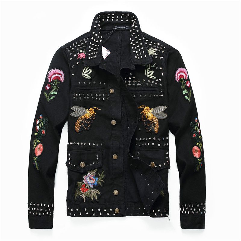 Acquistare Punk Style New Design Design Autunno Giacca Denim Denim Uccello  Bee Floral Ricamo Cappotto Slim Nero Rivet Moto Black Jeans Giacche  Economico | Consegna Veloce E Qualità | DHgate Italy