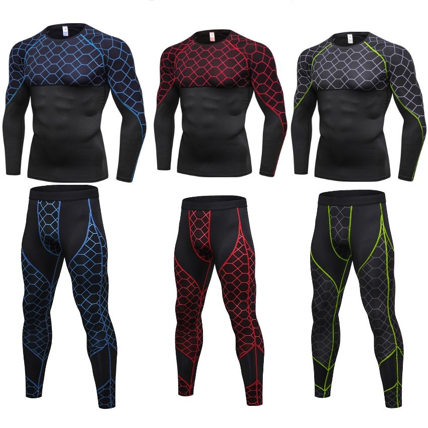 2020 Men Compression Pants Shirt Top Long Sleeve Workout Set Tight