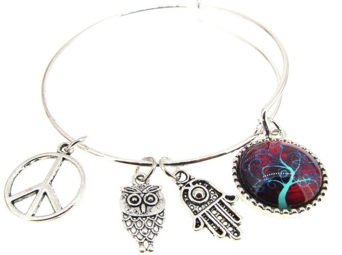 1 Owl blue pendant antique silver tone B339
